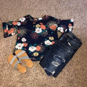 Sienna Sky Floral Bell Sleeve Chiffon Top